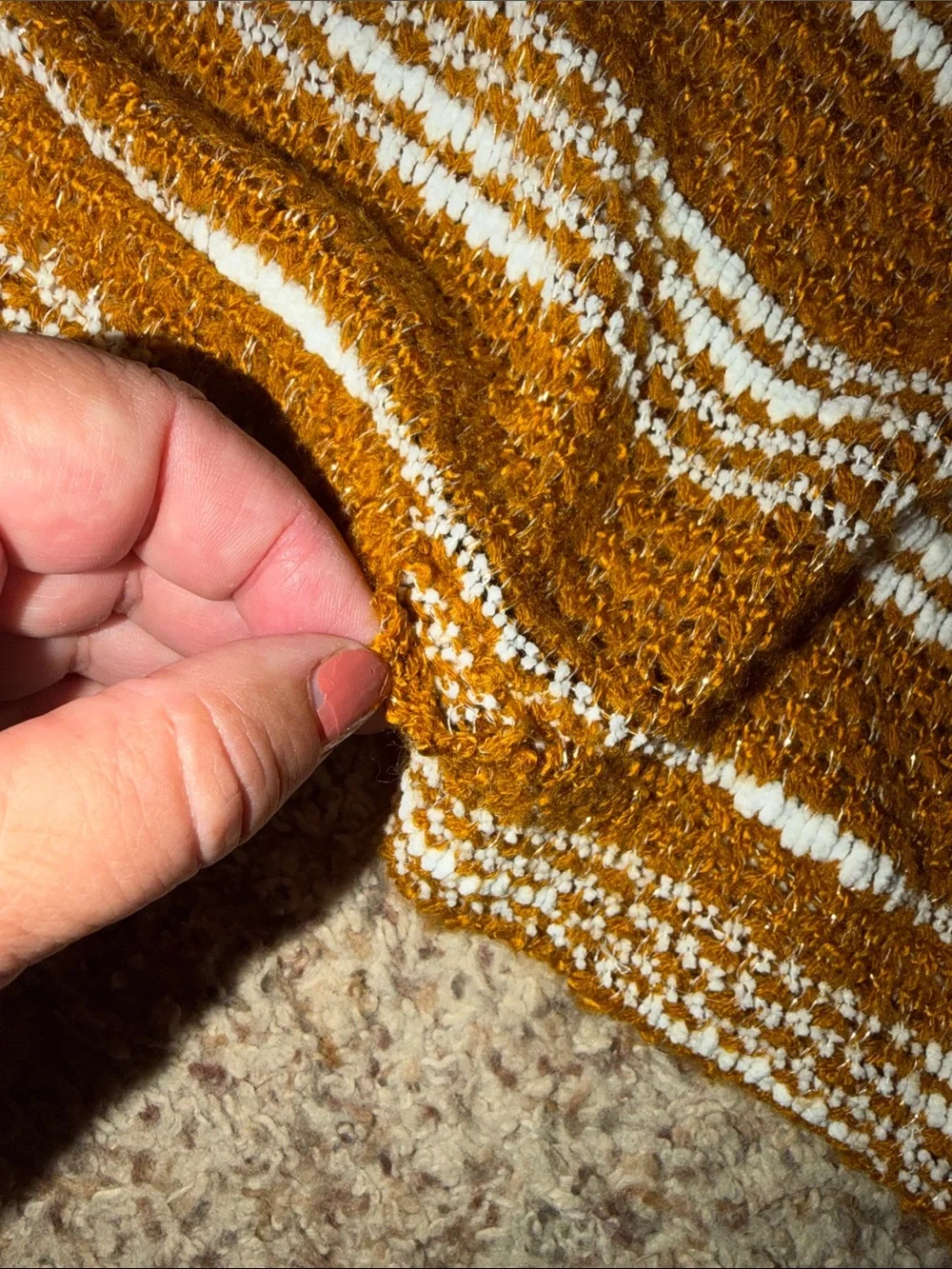 Quirky Circus Striped Cream and Brown with gold woven tinsel Knit Sweater